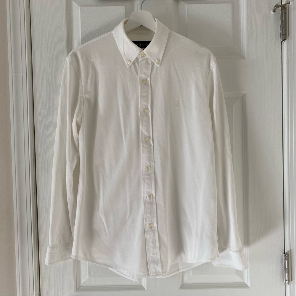 Ralph Lauren knit white oxford button down shirt men's size M